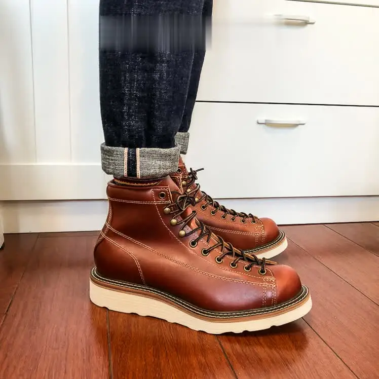 Bottes cousues Goodyear en cuir véritable faites à la main, cuir de vachette italien, style américain, tornade rouge, super qualité, U6796, taille