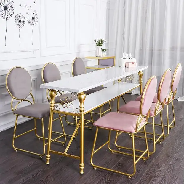 Nordic minimalist modern iron nail art table and chair set, economical single double triple net red double-layer nail table