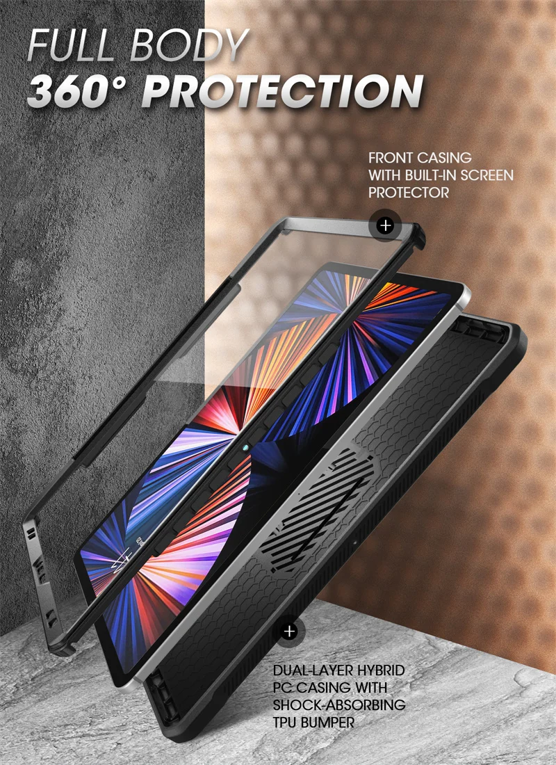 SUPCASE For iPad Pro 12.9 Case (2022/2021/2020) UB Pro Full-Body Rugged Kickstand Protective Case with Built-in Screen Protector