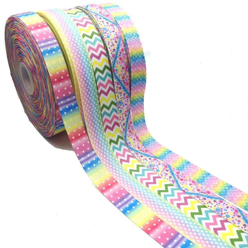 Nastro in gros-grain cartone animato da 25 mm 5 metri Tessuto arcobaleno per copricapo fai da te Abbigliamento Ornamenti Confezione regalo