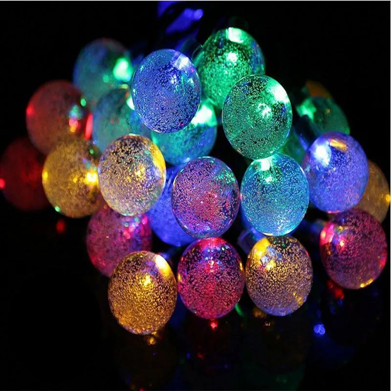 9.5M 2.5CM Big Solar Lamp Crystal Ball LED String Lights Flash Waterproof Fairy Garland For Outdoor Garden Wedding Decoration