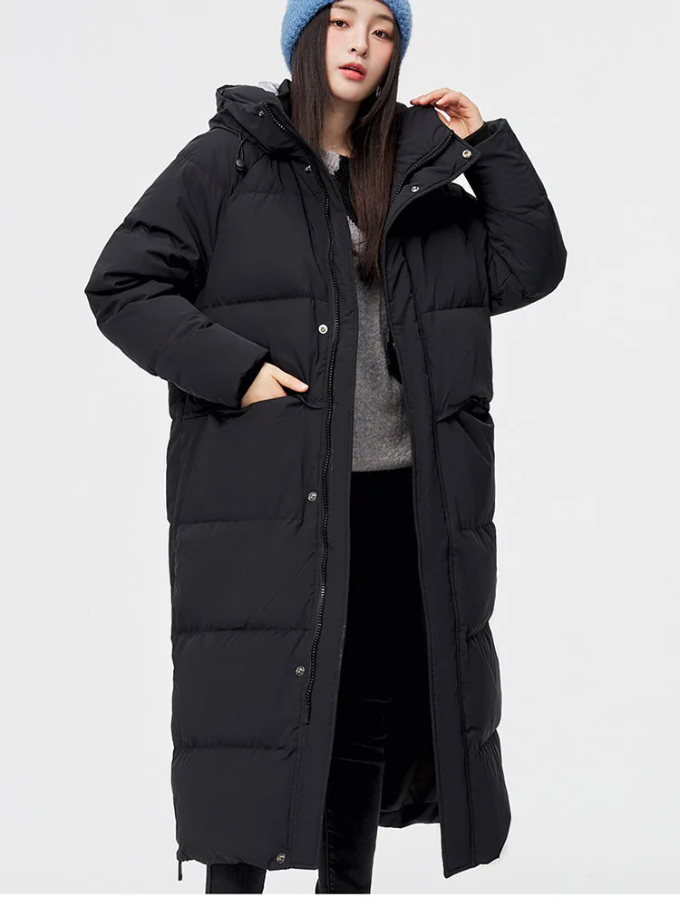 Warm winter ladies thick down coats puffer zipper hood long fashion brand jacket