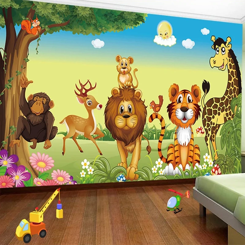 

Custom Self-Adhesive Wallpaper 3D Cartoon Animal Children's Room Mural Waterproof Wall Sticker Kid's Bedroom Wall Paper Frescoes