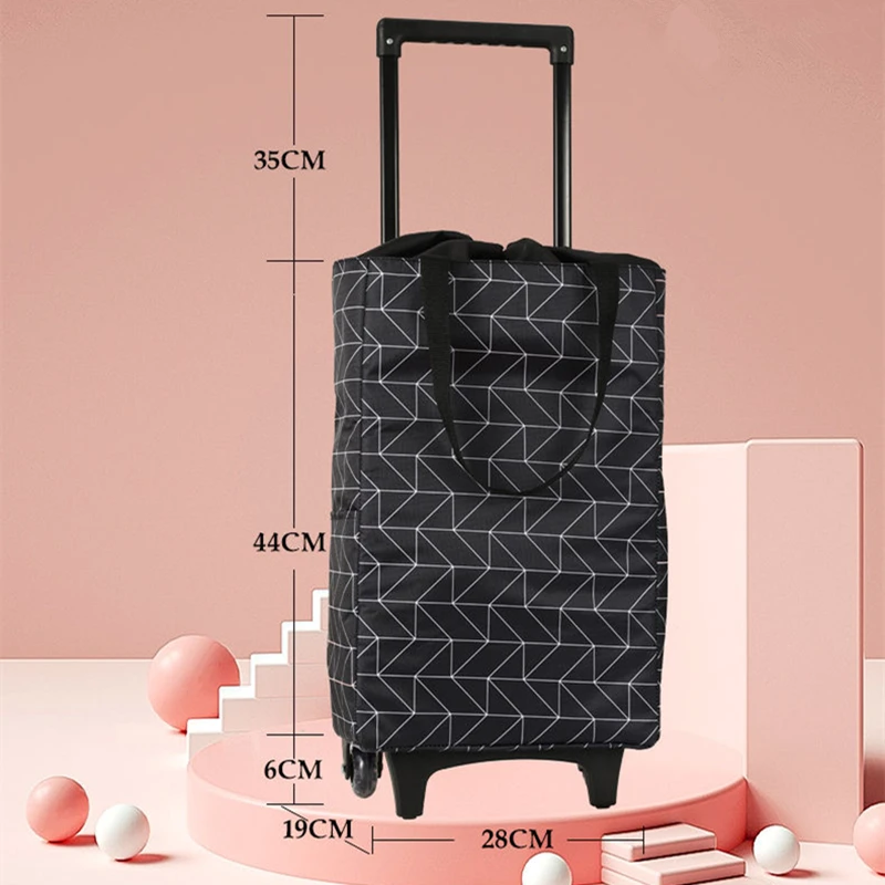 Imagem -05 - Bolsa de Compras Dobrável para Mulheres Grande Pull Cart Bolsas de Compras Organizador Portátil Comprar Carrinho de Legumes sobre Rodas