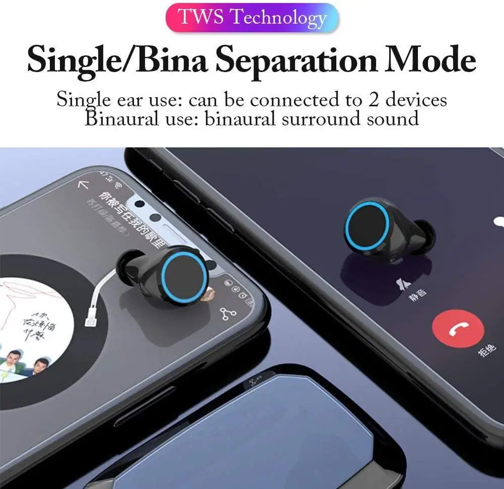 블루투스 V5.0 TWS 무선 이어버드 이어폰, 터치 컨트롤 LED 디지털 디스플레이 스테레오 스포츠 무선 헤드폰 3300mAh 전화