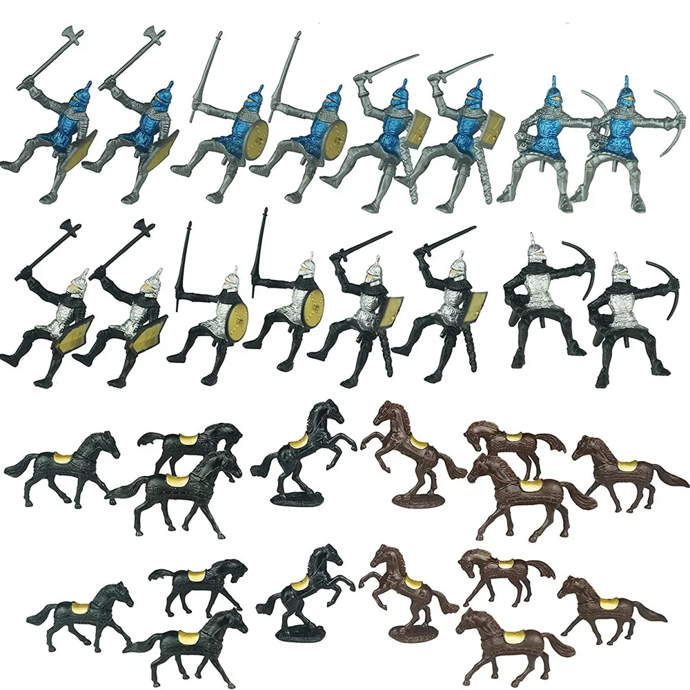 Plástico Idade Média Figuras Set para Crianças, Soldado Cavaleiro Cavalos, Brinquedos do Exército, Guerreiros, Modelo Medieval, Meninos Presente, 56Pcs