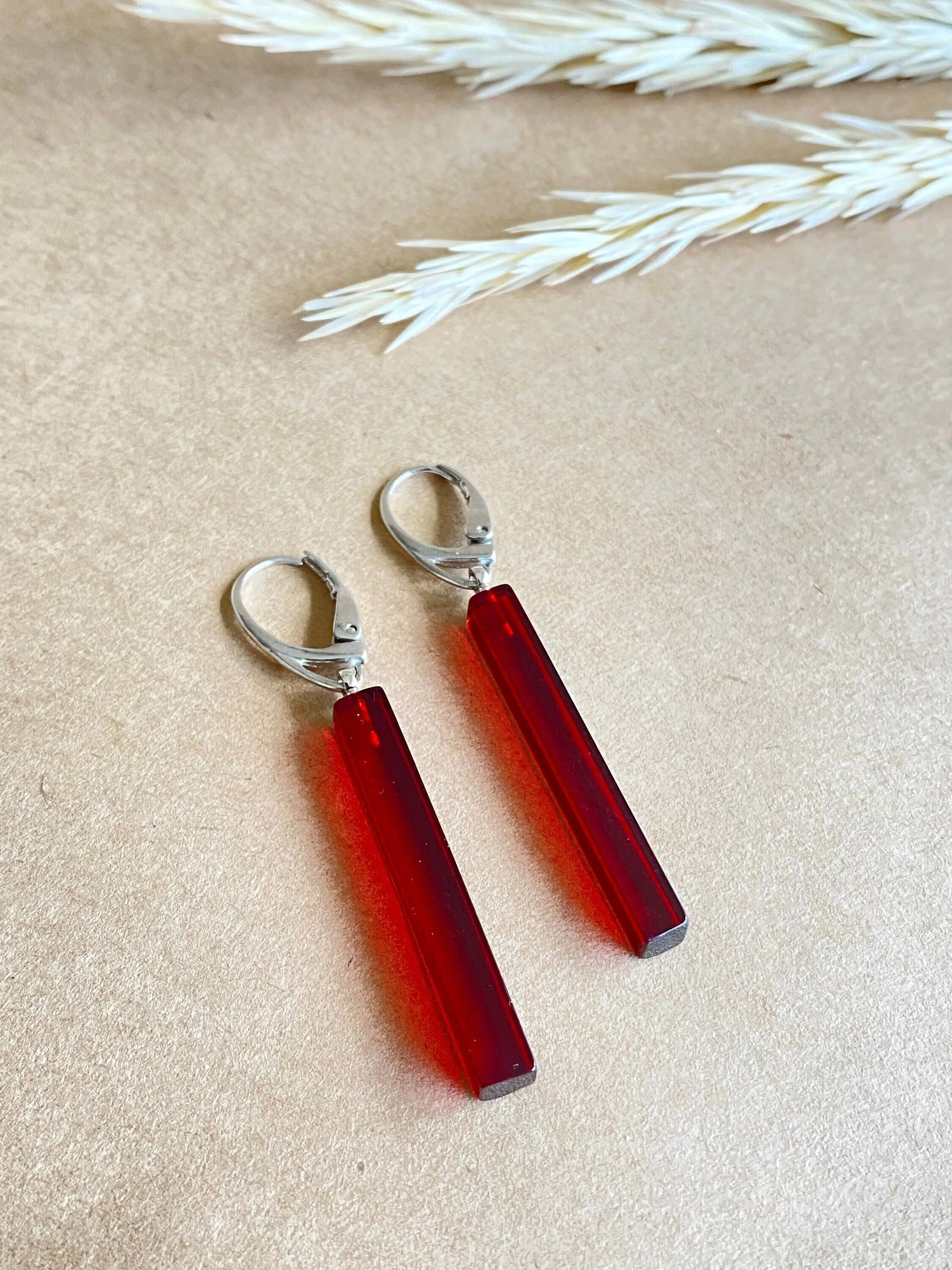 

Red Amber Earrings Bars, Amber Earrings for Women, Amber Stone Jewelry, Amber Jewelry, Ruby Amber Earrings