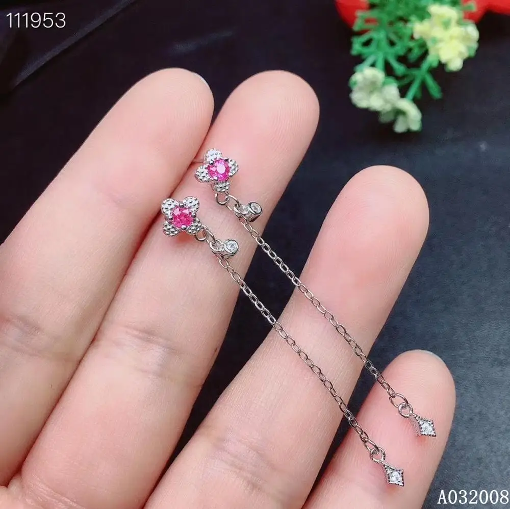 

KJJEAXCMY 925 sterling silver natural pink sapphire earrings new ladies trendy eardrop support test