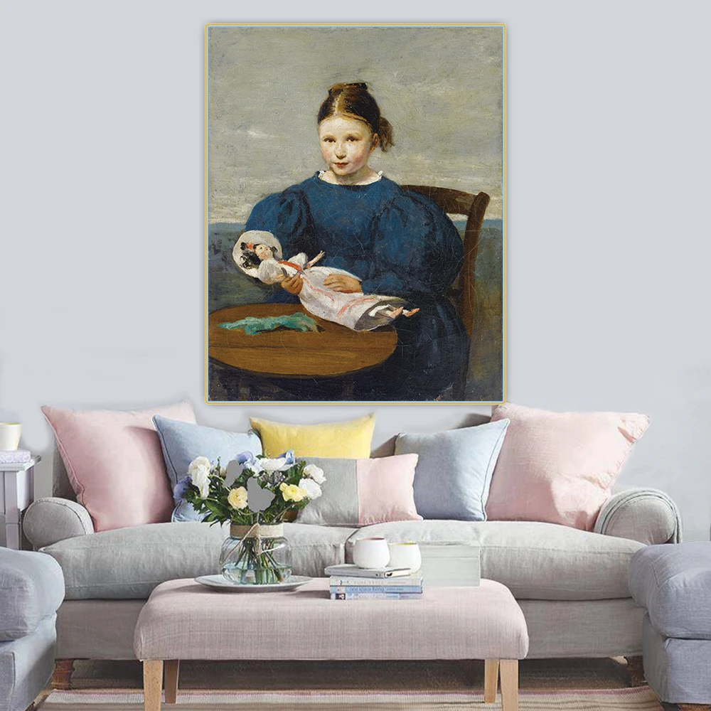 Citon Jean Baptiste Camille Corot《Little girl with a doll》Canvas Art Oil painting Picture Background Wall Decor Home Decoration