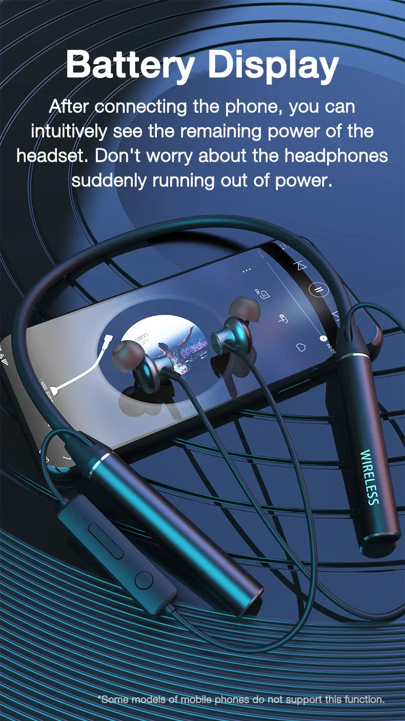 EARDECO 180-Stunden-Ausdauer Bluetooth-Kopfhörer Bass Drahtlose Kopfhörer mit Mikrofon Stereo-Kopfhörer mit Nackenbügel Sport-Headset TF-Karte – Detail 6