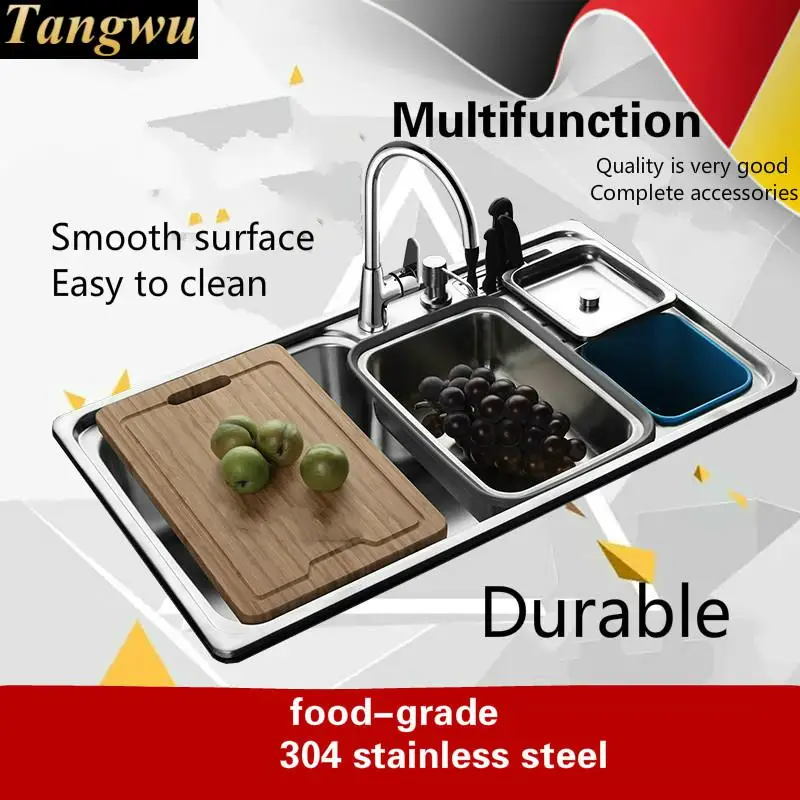 Free shipping Apartment large kitchen single trough sink stretch faucet wash vegetables 304 stainless steel hot sell 82x48 CM