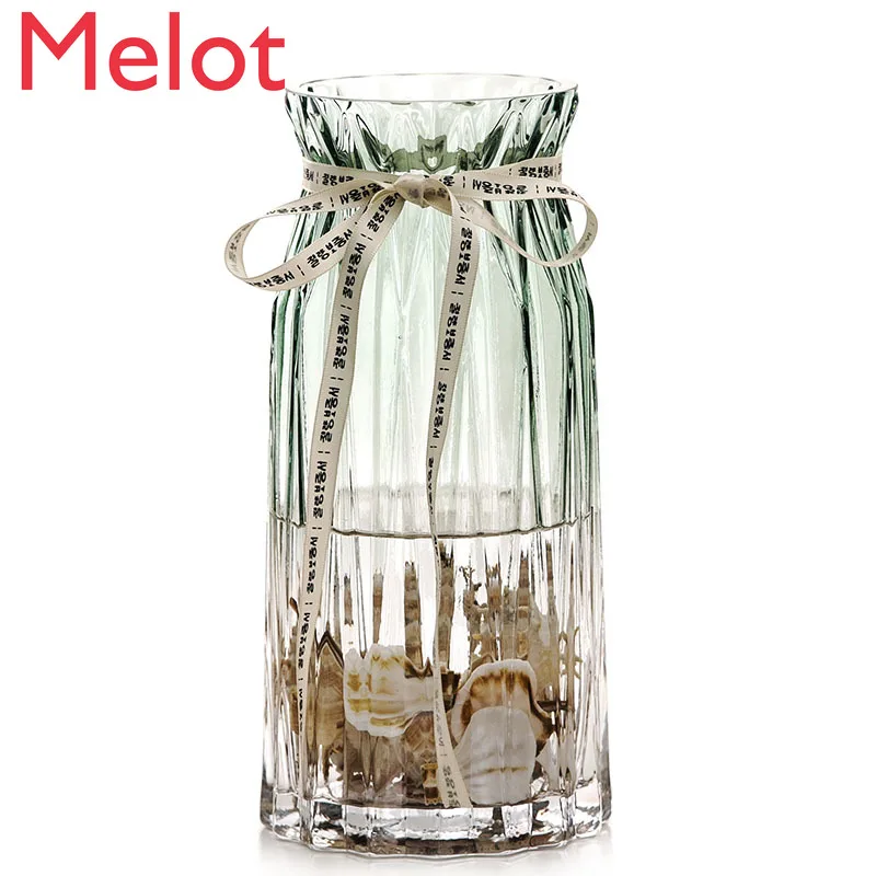 European-Style Vertical Edge Glass Vase Living Room Colorful Transparent and Creative Dried Flower Arrangement Ornaments