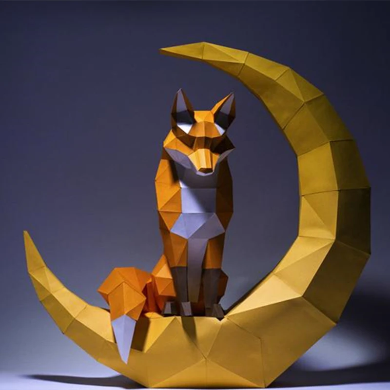 

60CM Moon Fox Paper Craft Origami DIY Low Poly Animal Paper Model Home Wall Decoration Children's Room Adults Handmade Toys Gift