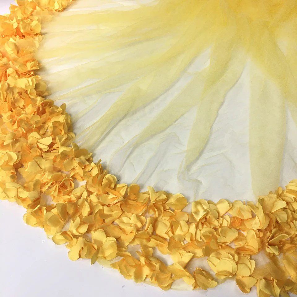 Yellow Fashion French Lace Fabric High Quality African Tulle Embroidered 3D Flower Net Nigerian Lace Fabric For Wedding M4676