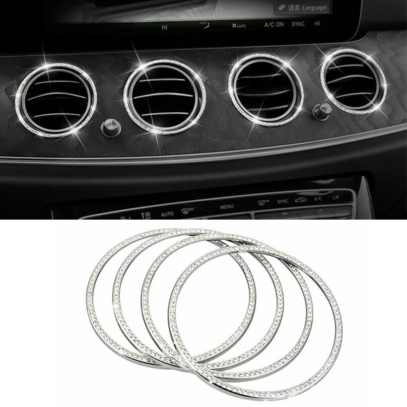 

4Pcs Diamond Car Air Vent Outlet AC Ring Trim For Mercedes Benz E Class E200 300L