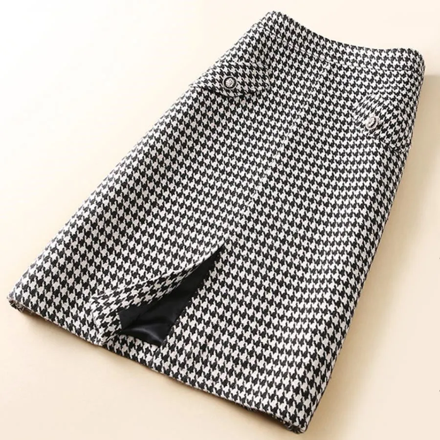 

Plus size 5XL!Autumn Winter plaid Skirts Women High Waist Houndstooth Slim a-line Skirts