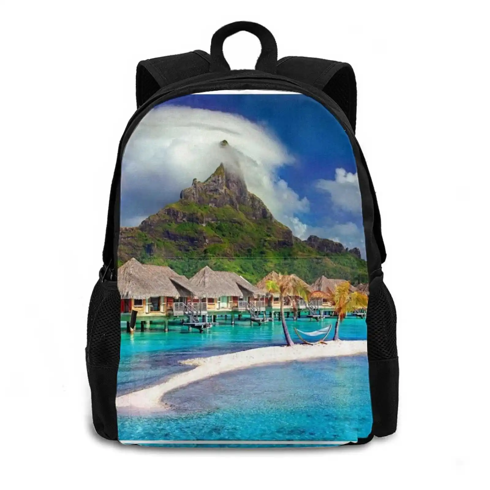 Island Hot Sale Schoolbag Backpack Fashion Bags Island Tropical Bright Blue Seas Travel Beach Paradise Water Vacation Ocean