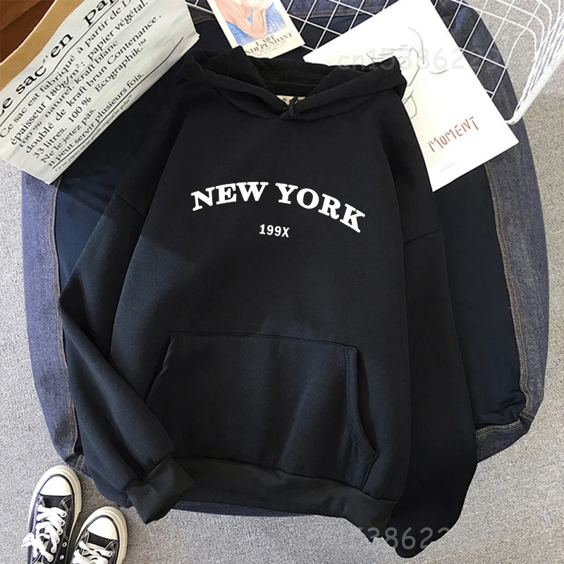 New York Fun Vintage Ulzzang Vintage Casual Hip-Hop Female Plus Size Punk Ins Long Sleeve Harajuku Hooded Couple Sweatshirt