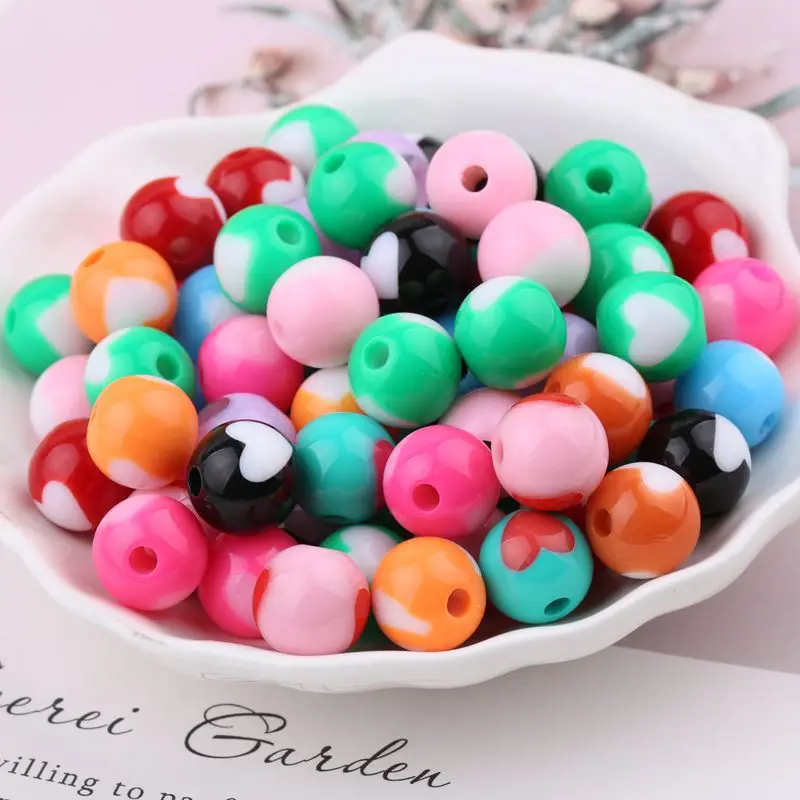 

New Arrival 12mm Round Acrylic Colorful Heart Printing Beads 480pcs DIY Jewelry Findings Garment Accessories Bracelet Necklace