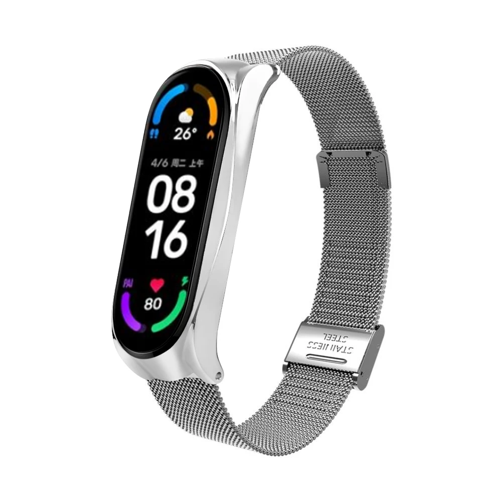 Pulseiras de relógio para mi banda 6/5/4/3 substituição pulseira para xiaomi mi banda 6 5 4 3 aço inoxidável metal pulseira accessorios