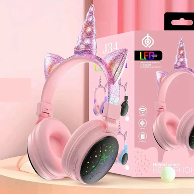 Écouteurs sans fil bluetooth, licorne, oreille de chat, lumière RGB, oreillettes lumineuses, cadeau de noël pour enfants, SS-BH131