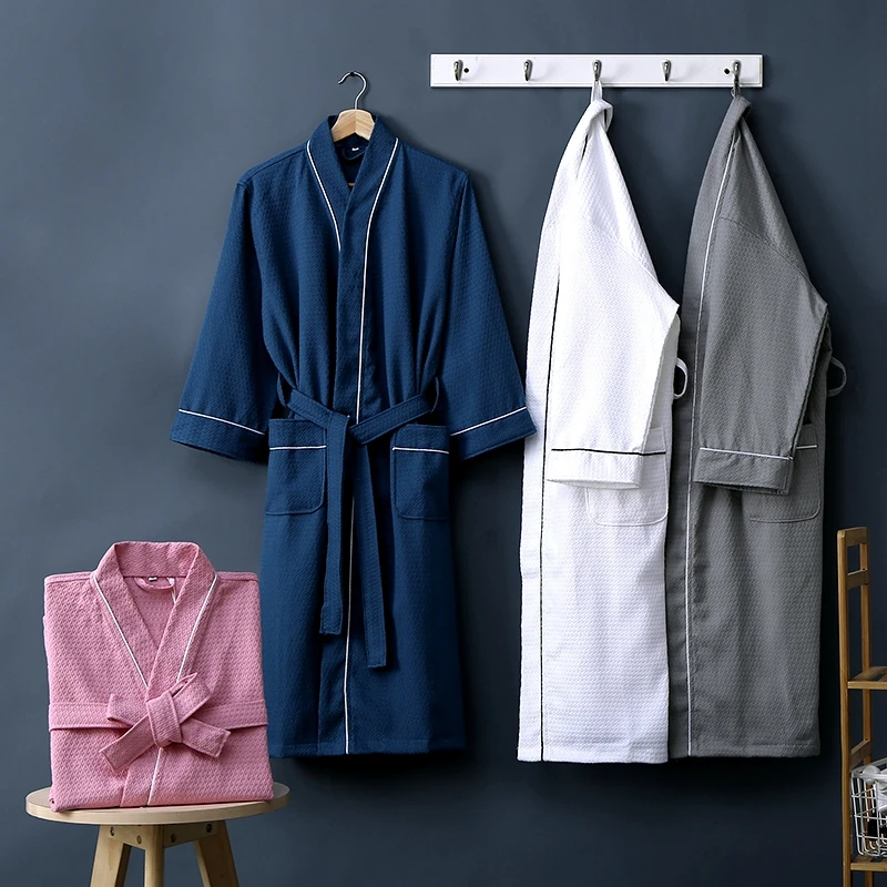 Summer Waffle Bathrobe Women 100% Cotton Lover Suck Water Kimono Bath Robe Plus Size Sexy Dressing Gown Bathrobe Bridesmaid Robe