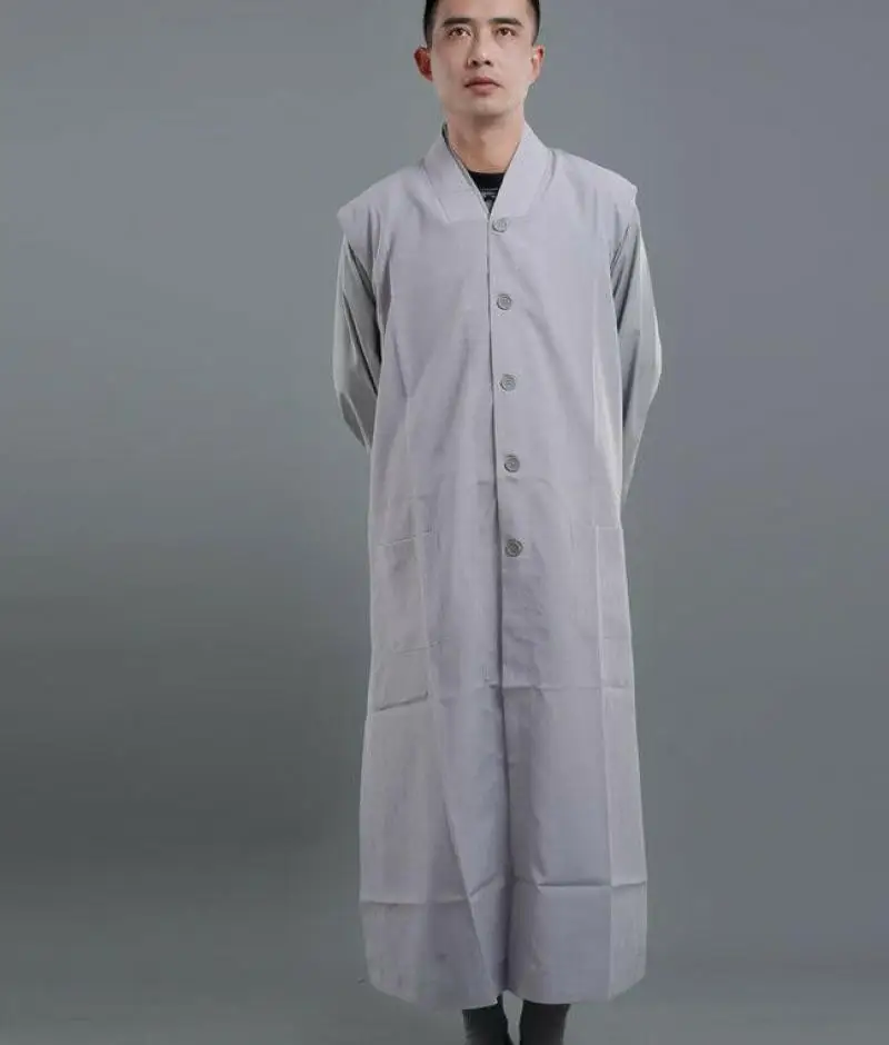 Spring and Summer Thin Breathable High-End Monk's Clothing Jialan Coat Long Vest Taiwanese Linen Long Coat Men and Women