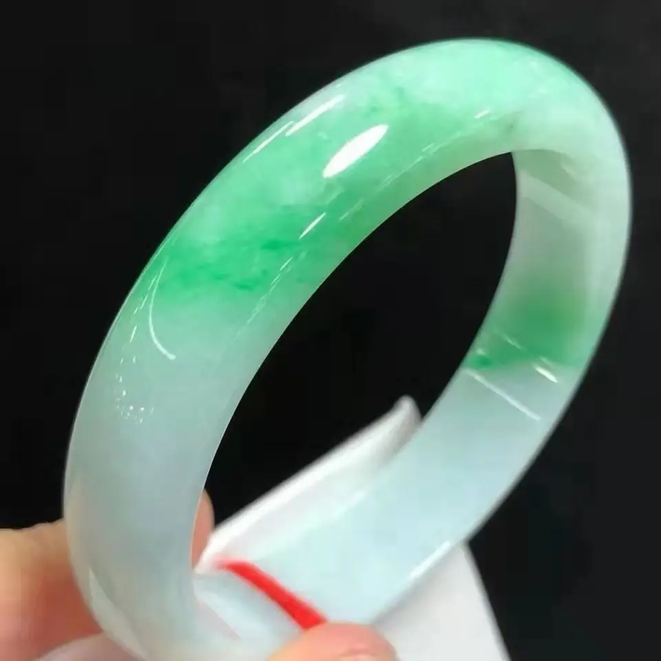 Natural Jade Bracelet Class A Beautiful  Green White Color Interlaced Delicate Bangle Jewelry Lucky Accessories