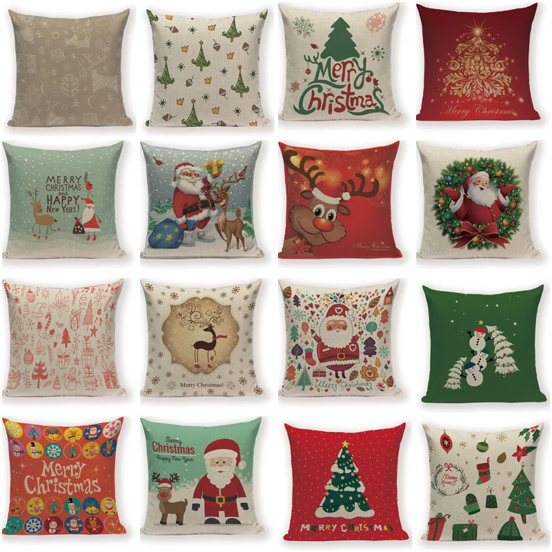 Merry Christmas Santa Claus Happy Christmas Tree Polyester Sofa Bed Decorative Wedding Decoration Birthday Party Throw Pillow C