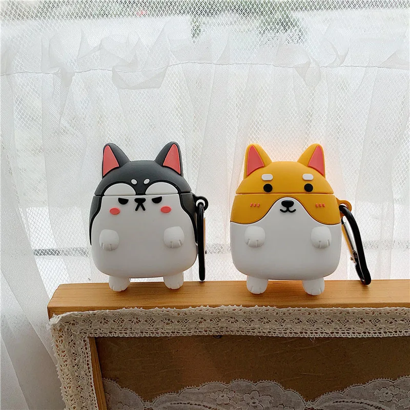Caixa de silicone para fone de ouvido de desenho animado 3d, shiba inu dog, capa de proteção para fones de ouvido sem fio bluetooth 2/1, acessórios