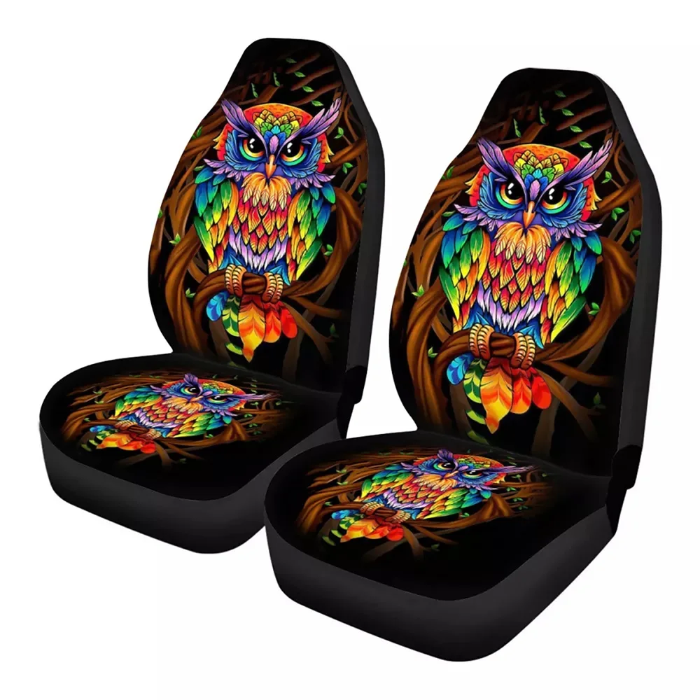 2Pcs Tribal Tiger Auto Interior Decor Spray Print Car Seat Cover SUV Front Seat Protect Cover