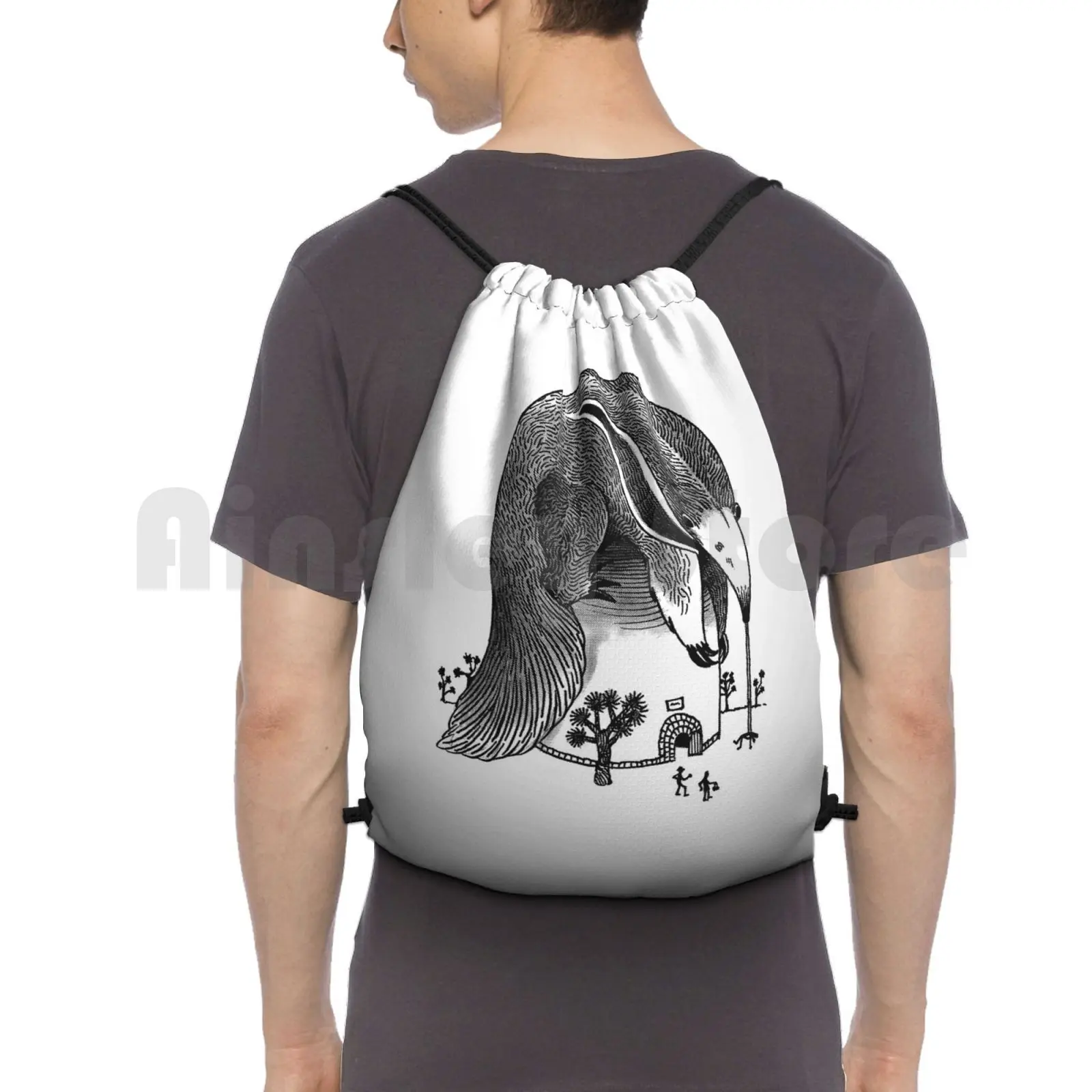 

Giant Anteater Backpack Drawstring Bag Riding Climbing Gym Bag Anteater Kaiju Animals Fuzzy Cartoon Tamandua Cute