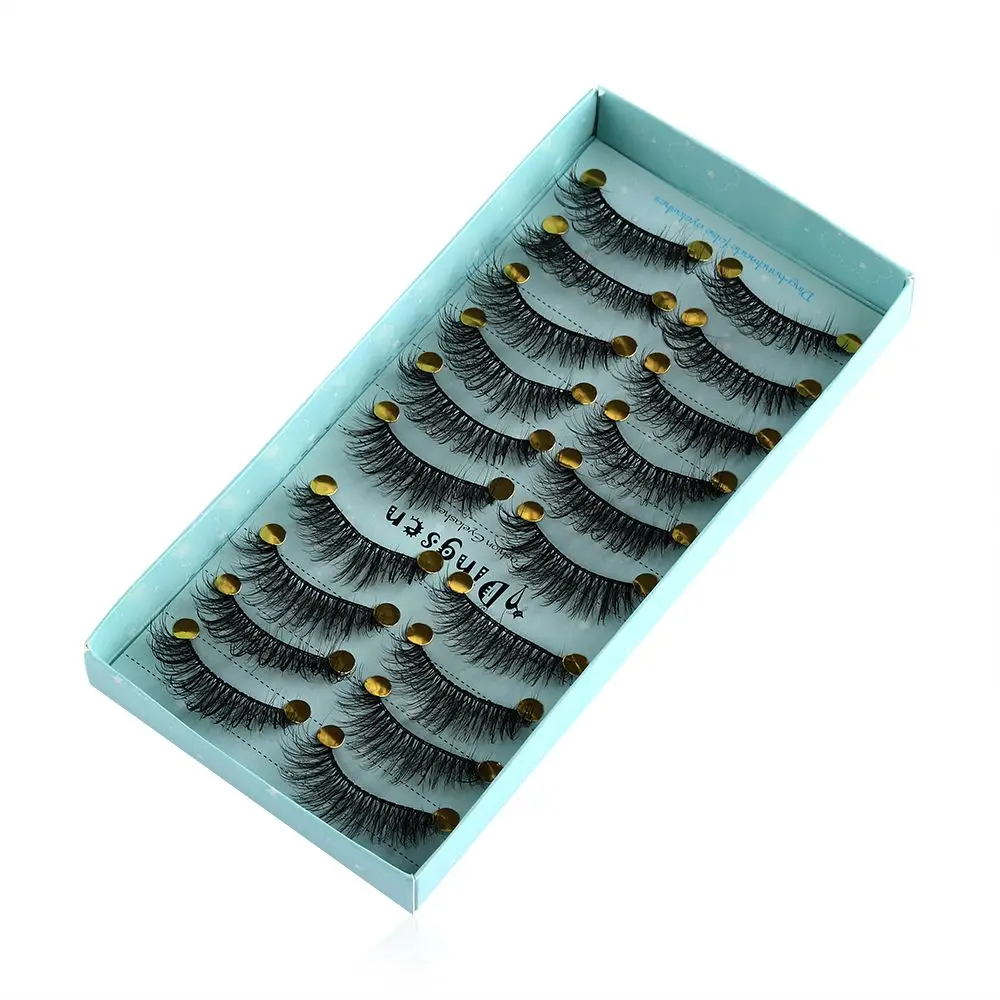 SKONHED 10 Pairs Pure Hanmdade Wispies Lashes Fluffy 3D Faux Mink Hair Eyelashes Extension Tools Thick Long False Eyelashes