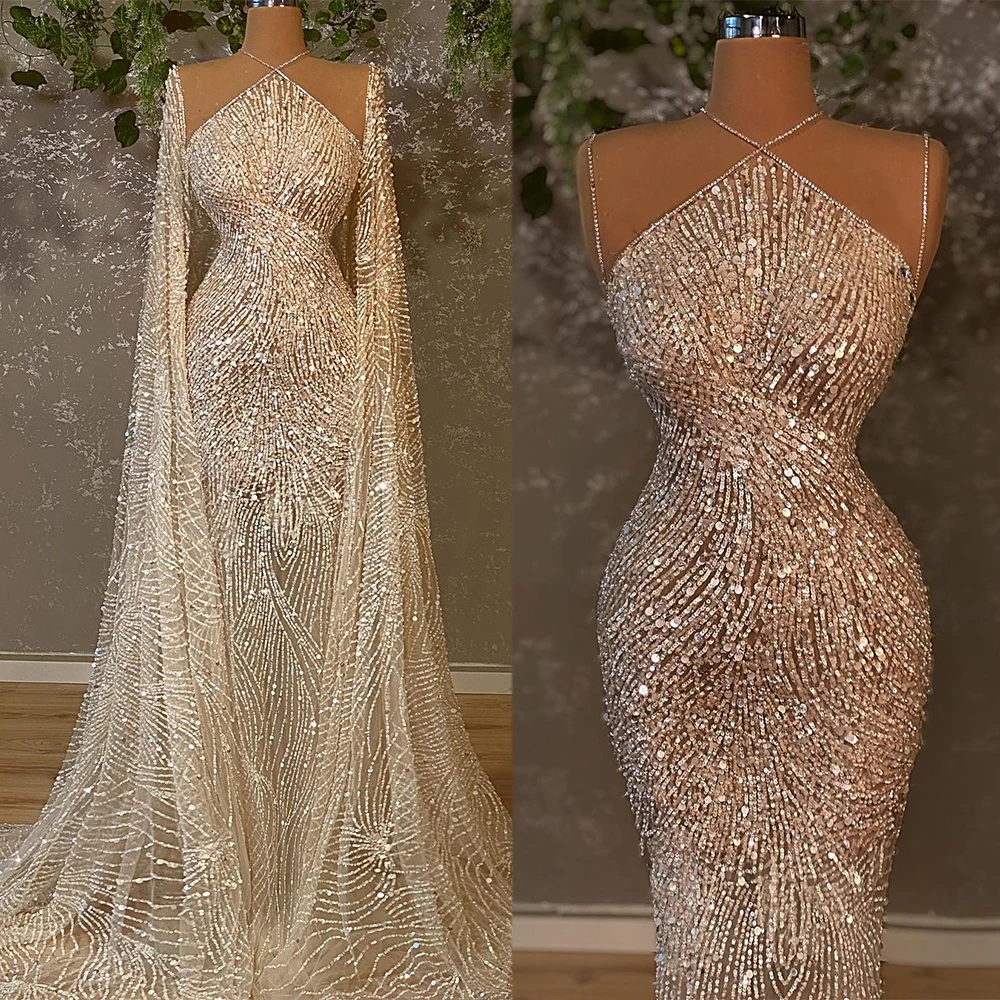 Luxury Beading Sequins Mermaid Wedding Dress Extra Puffy Tulle Robe Sweetheart Sleeveless Court Train Custom Made Bridal Gowns