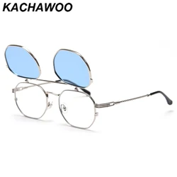 Kachawoo occhiali da sole flip up uomo occhiali da sole polarizzati in metallo argento blu moda per donna montature per occhiali quadrate di alta qualità