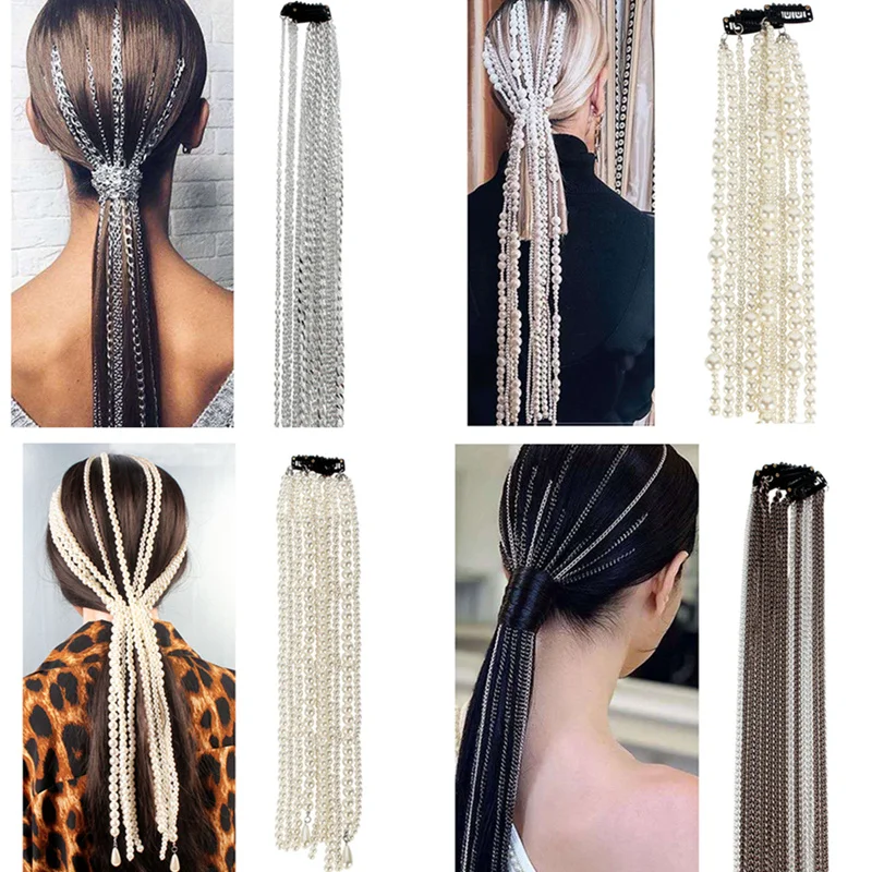 Long Hair With Pearl Tassel Hair Clip Jewelry Metal Chain Tassel Hair Pins Bohemia Wedding Bridal Hair Accessories