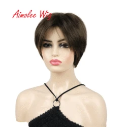Aimolee Short Straight Synthetic Wigs Natural Fashion Thick Fluffy Hair for Women
