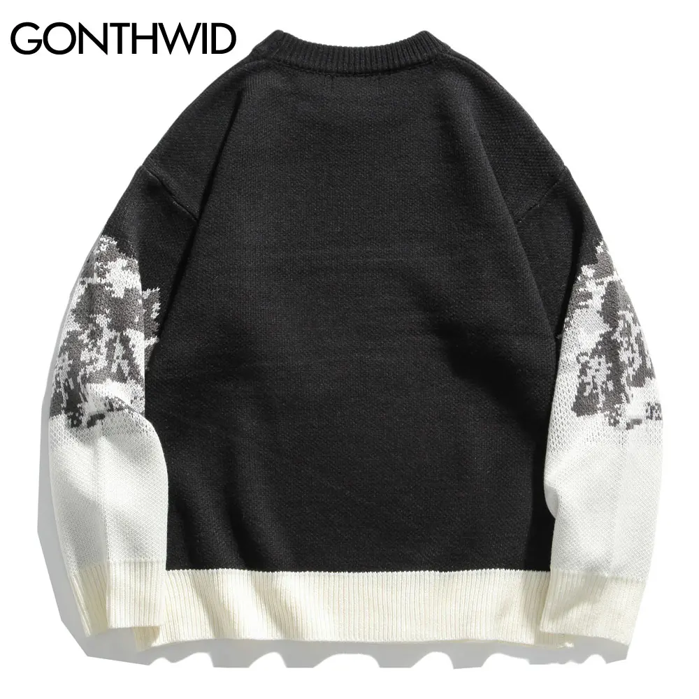 GONTHWID Snow Mountain Knitted Jumper Sweaters Streetwear Mens Hip Hop Harajuku Pullover Knitwear Tops Fashion Outwear Male