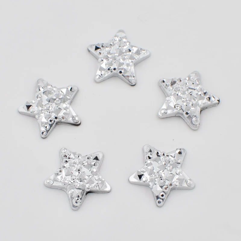 50pcs 16mm Resin Silver Star Flatback Rhinestone Applique DIY Wedding Scrapbook Ornament Crafts SF216