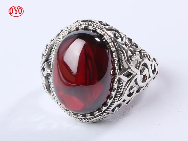 

Real 925 sterling silver ruby big ring red crystal atmosphere index finger ring court retro ring