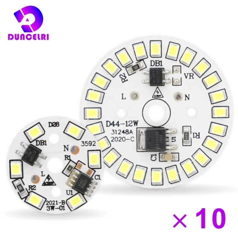 10 pièces/lot puce LED 3W 5W 7W 9W 12W 90 Lumen/W 2835SMD perles de lumière ronde pour ampoule AC 220V-240V ampoule puces lampe d'éclairage