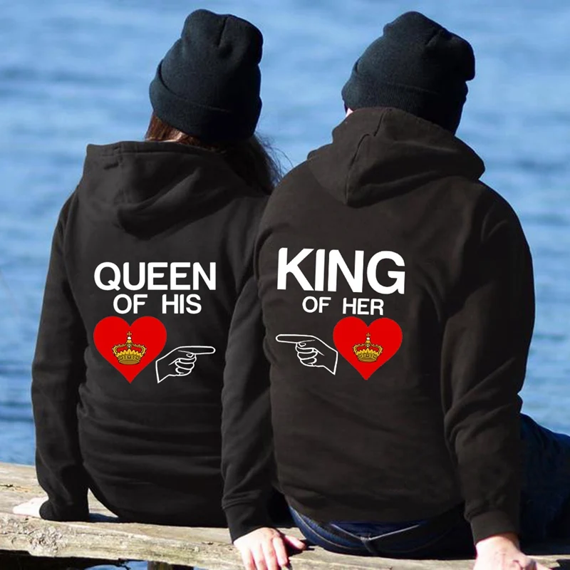 Women Men Lovers Sweatshirt Lovers Couples Couple Hoodies Chritsmas Costumes QUEEN OF HIS HEART KING OF HER HEART