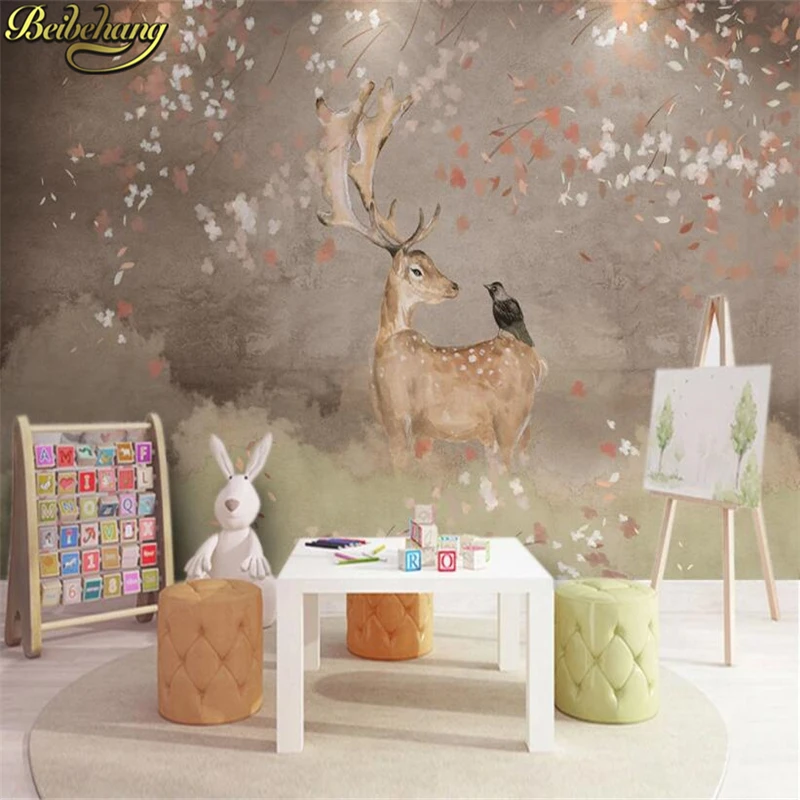 

beibehang Custom Nordic retro elk cherry blossom wallpaper for wall Painting Mural Restaurant Cafe mural Wallpapers living room