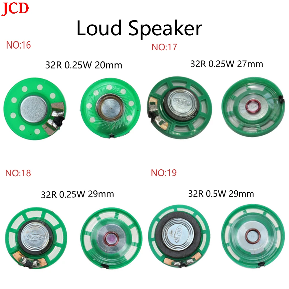 JCD 1 Pcs 0.5W 0.25W 32Ohm Loudspeaker 20mm 27mm 29mm 32R Round Speaker Diameter The horn Small Doorbell Speaker