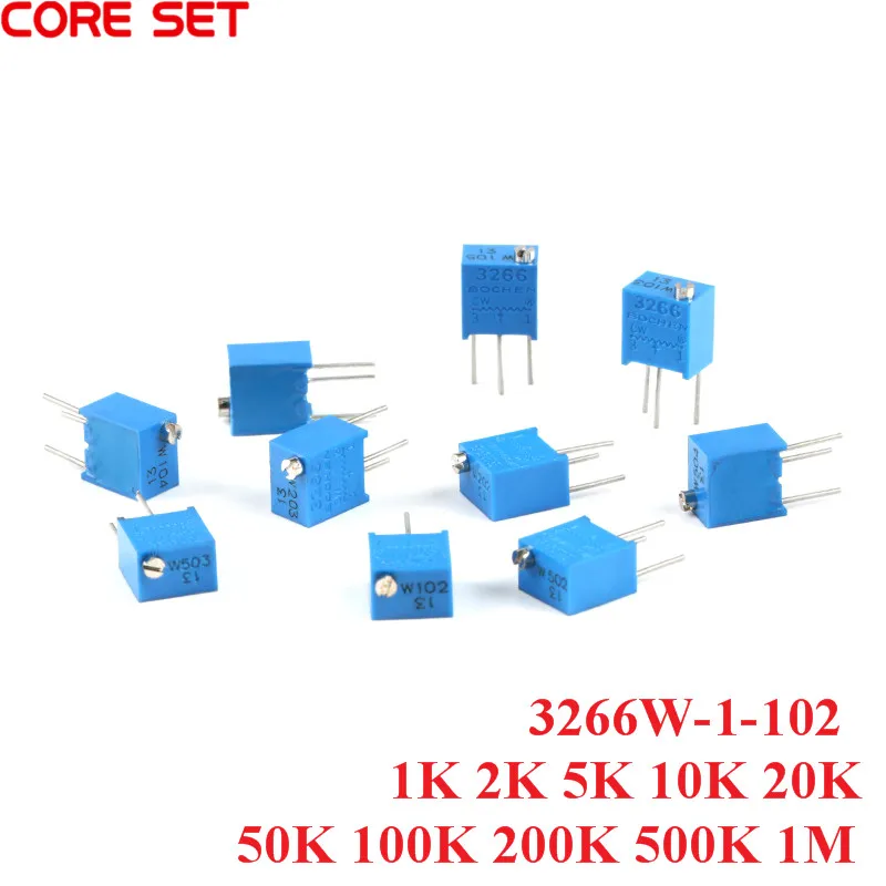 10Pcs 3266W-1-102 1K 2K 5K 10K 20K 50K 100K 200K 500K 1M Top Adjustment Multi-turn Precision Adjustable Resistor Potentiometer