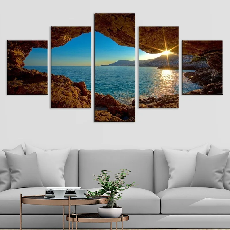 5pcs Landscape Canvas Painting Modern Wall Art Printed Picture Home Decor Mountain Sunset Wall Art for Living Room Decor Unframe