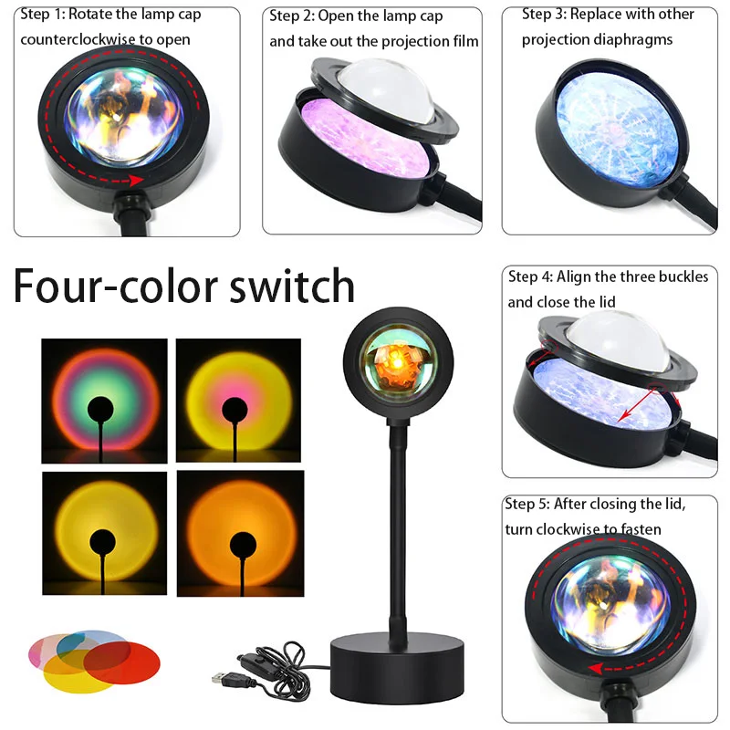 Sunset Projection Lamp LED Night Light USB Rainbow Light LED Sunset Lamp RGB Bulb Dimmable Atmosphere Lighting Desk Decoration