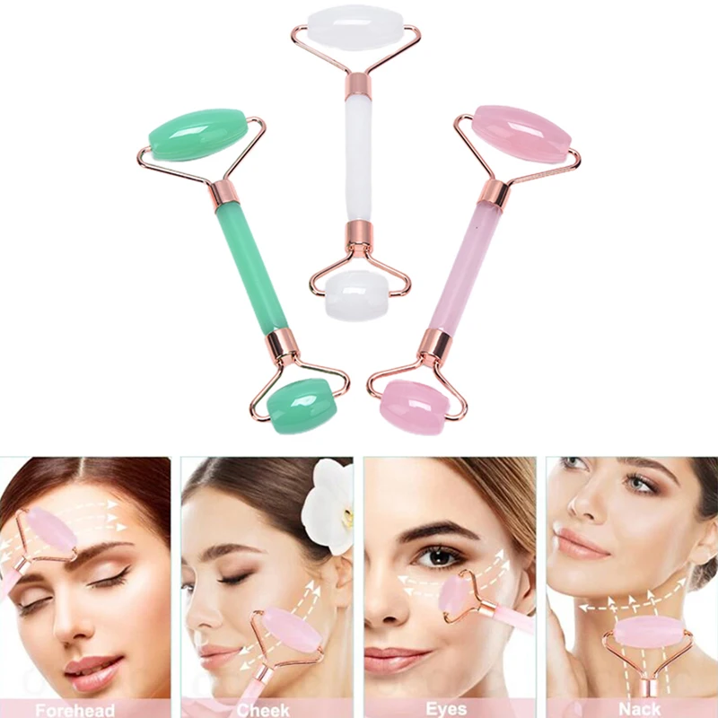 1/2pcs/Set Quartz Jade Stone Face Massage Roller Gua Sha Scraper Board Face Guasha Kamien Gua Sha Stone For Face Massage Rose