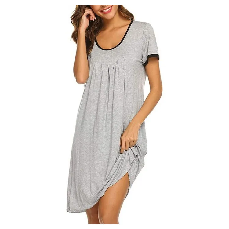 Soft Women Sexy Sleepwear Dress Cotton Solid Color Short Sleeve Nightwear Dress Lingerie Home Clothing New