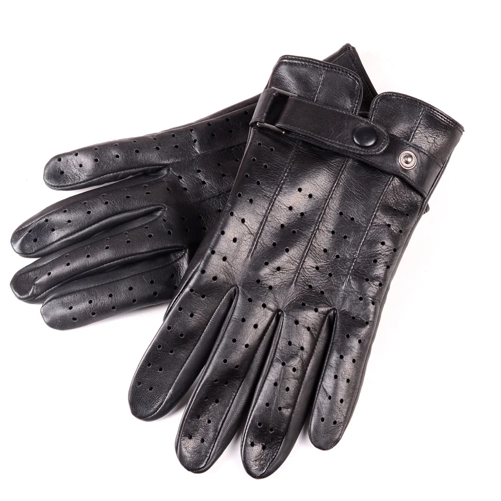 Men's High Quality Real Leather Unlined Military Gloves Wrist Button LambSkin Driving Riding Tactical Gloves